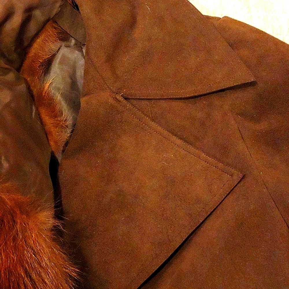 Vintage Schnell Ultra Suede Coat W/ Fox Fur Collar - Picture 6 of 7